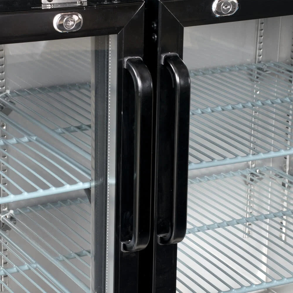 FrostEdge Systems UBB-60G-HC 60" Black Counter Height Narrow Glass Door Back Bar Refrigerator with LED Lighting