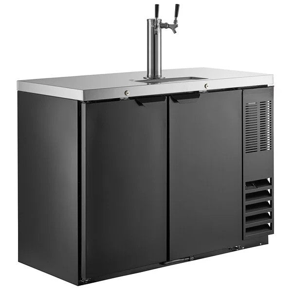 FrostEdge Systems DD48HC-1-B-ALT-138 Four Tap Kegerator Beer Dispenser with Left Side Compressor - Black, 2 (1/2) Keg Capacity