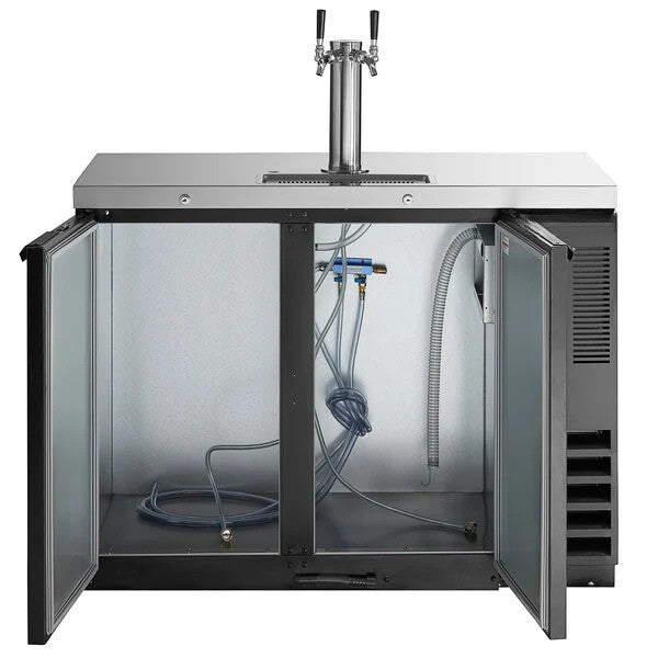 FrostEdge Systems DD48HC-1-B-ALT-138 Four Tap Kegerator Beer Dispenser with Left Side Compressor - Black, 2 (1/2) Keg Capacity