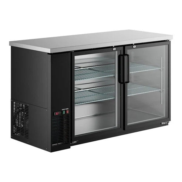FrostEdge Systems UBB-60G-HC 60" Black Counter Height Narrow Glass Door Back Bar Refrigerator with LED Lighting